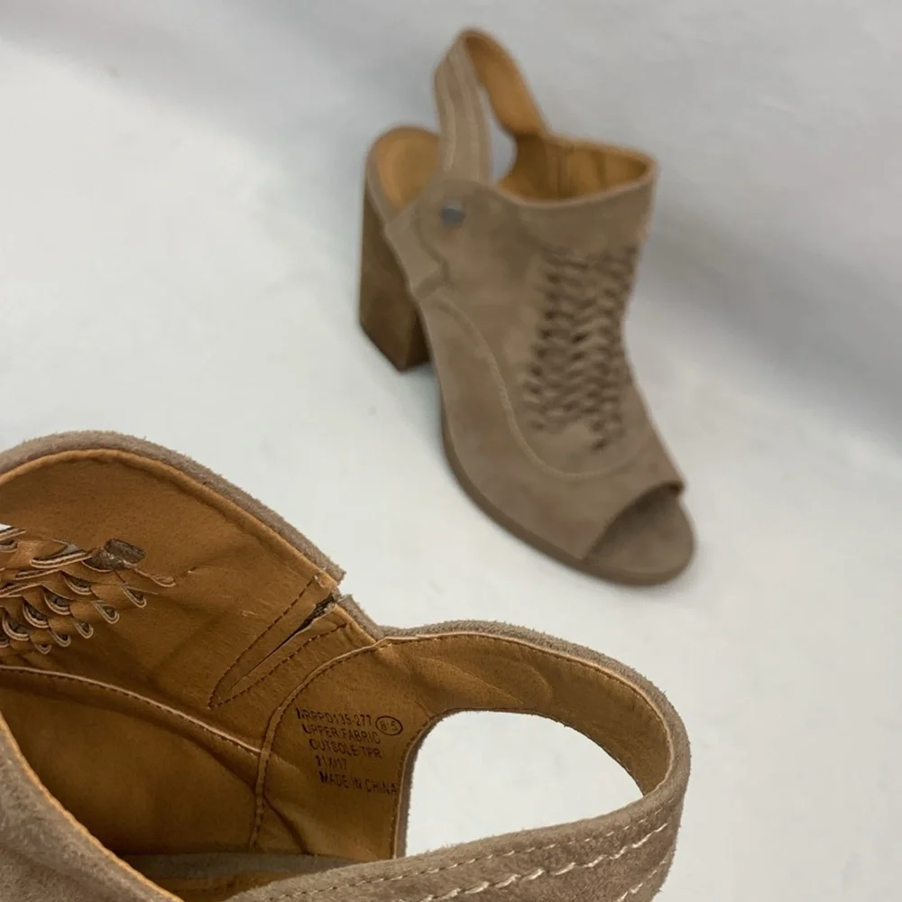 Alter’d State Mio Woven Open Toe Slip-On Sling Back Chunky Heels Taupe Size 8.5 - Picture 12 of 15